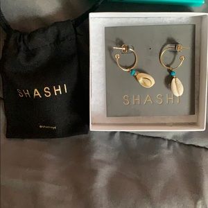 Shashi aquamarine amd seashell gold earrings